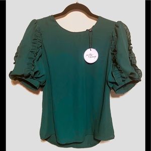 Hunter green balloon sleeve blouse